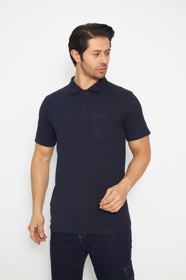 T-shirt Polo Yaka Kısakol %100 Pamuk Cepli Lacivert - Image 1