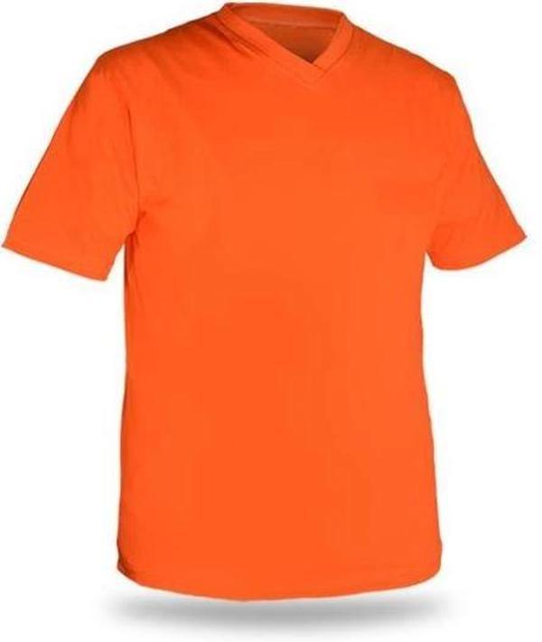 T-shirt V Yaka Kısakol %100 Pamuk Cepli Turuncu - Image 1