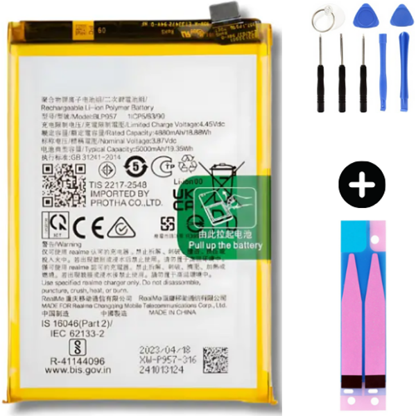 Realme 10 BLP957 Uyumlu Güçlendirilmiş İthal Pil + Montaj Seti - Image 1