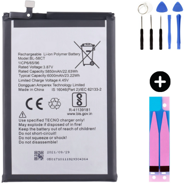 Tecno Spark 7T BL-58CT Uyumlu Güçlendirilmiş İthal Pil + Montaj Seti - Image 1