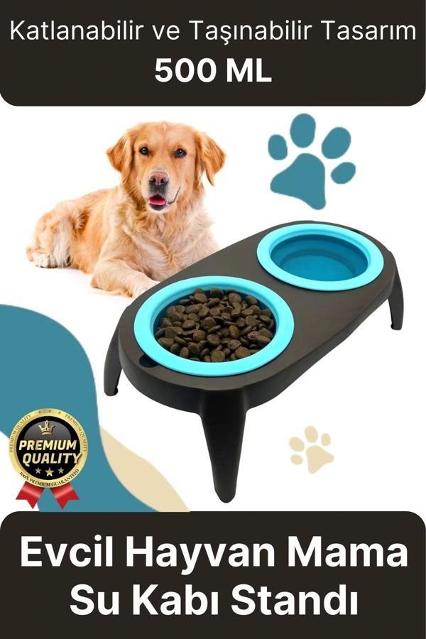 Yeni Seri Ayarlanabilir Ergonomik Portatif Katlanabilir İkili Kedi Köpek Mama Su Kabı Standı 500 Ml - Image 1
