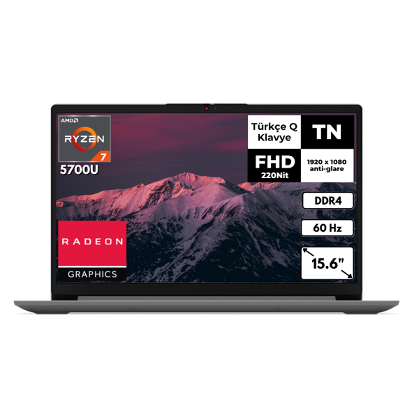 Lenovo IdeaPad 1 15ALC7 R7-5700U 16 GB 256 GB SSD Radeon Graphics 15.6" FHD Windows 11 Pro Notebook 82R400R4TRAT46 - Image 1