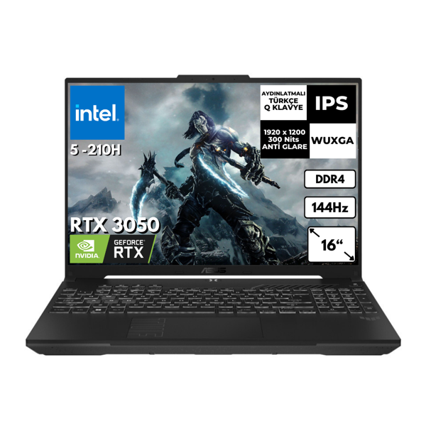 Asus TUF Gaming F16 Intel i5 210H 16 GB 2 TBSSD 6GB RTX3050 16" 144Hz WUXGA FreeDos Gaming Laptop FX607VJAT9 - Image 1