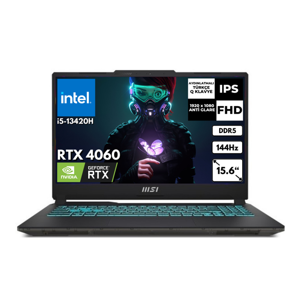 MSI Cyborg 15 i5-13420H 32 GB 1 TBSSD 8GB RTX4060 15.6" 144Hz FHD FreeDos Gaming Laptop A13VF-895XTRAT13 - Image 1