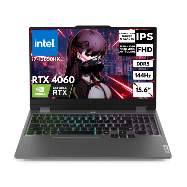 Lenovo LOQ 15IRX9 i7-13650HX 64 GB 1 TBSSD 8GB RTX4060 144Hz 15.6" FHD FreeDos Gaming Notebook 83DV011HTRAT28 - Image 1