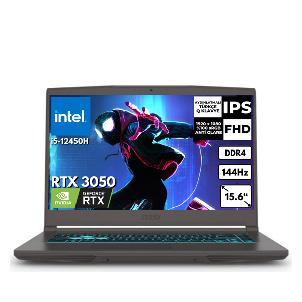 MSI Thin 15 i5-12450H 32 GB 256 GB SSD  4GB RTX3050 15.6" 144Hz FHD FreeDos Gaming Laptop B12UC-1478XTRAT11 - Image 1