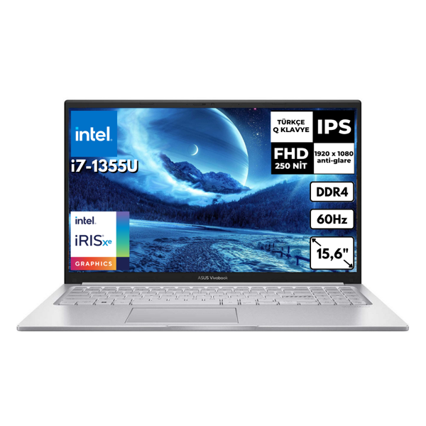Asus VivoBook 15 i7-1355U 16 GB 4 TBSSD Iris Xe Graphics 15.6" FHD Windows 11 Home Notebook X1504VA-NJ412AT30 - Image 1