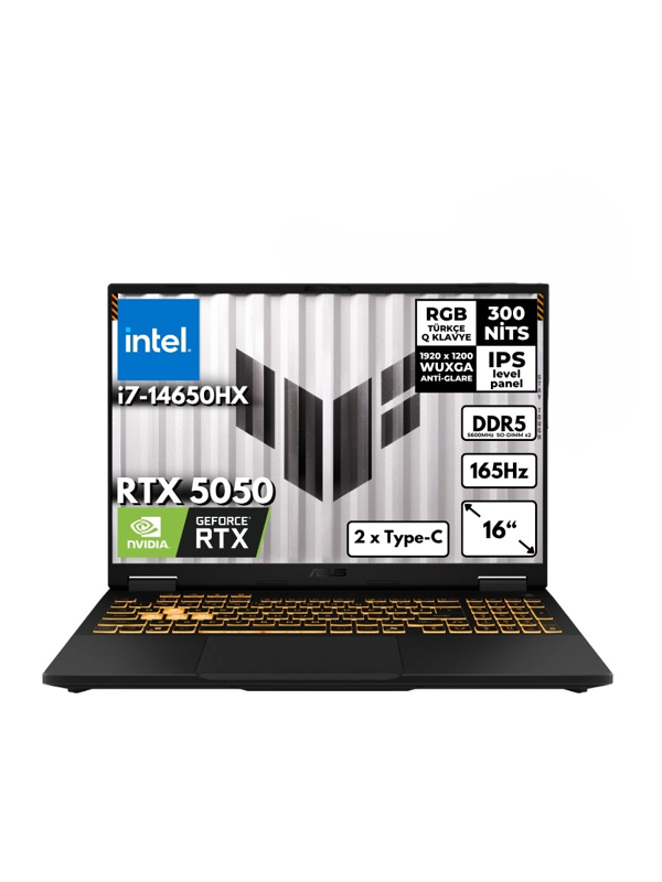 Asus TUF F16 Gaming  i7 14650HX 8-GBDDR5 512 GB SSD
NVIDIA GeForce RTX 5050 8GB (115W) 16'' FHD+(1920 x 1200 WUXGA) 165Hz IPS Windows 11 Home FX608JHRAT92 - Image 1