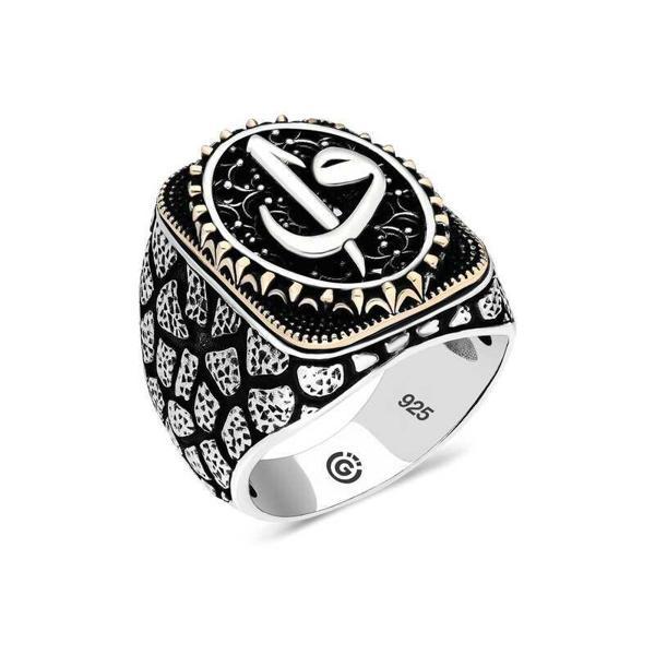 Gümüş Elif Vav Oval Erkek Yüzük SL1730 - Image 1