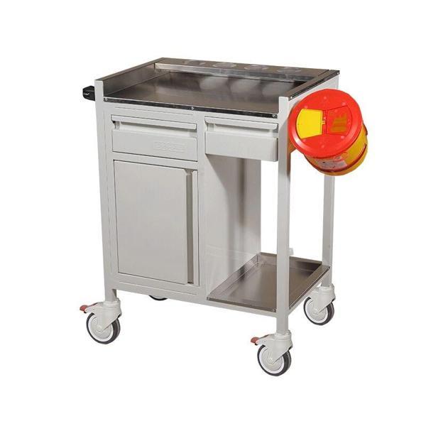 Pansuman Arabası | Paslanmaz Üst Tezgahlı, Tıbbi Atık Kutulu, Çekmeceli ve Dolaplı E-254/C - Image 1
