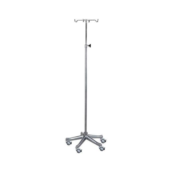 Serum Askısı | 4 Kancalı Nikelajlı Askı, Döküm Ayaklı, Gümüş Renk Antistatik Tekerlekli E-288 - Image 1