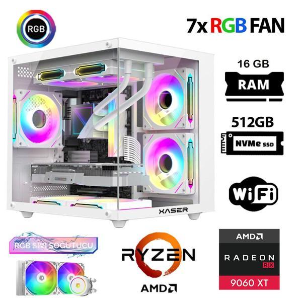 Xaser Eco X10 Ryzen 7 5700x 16GB Ram 512GB M.2 NVMe SSD 16GB RX9060 XT Sıvı Soğutmalı Hazır Oyuncu Sistemi - Image 1