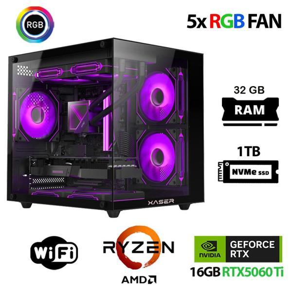 Xaser Eco X240 Ryzen 5 7500F 32GB DDR5 Ram 1TB M.2 NVMe SSD 16GB RTX5060Ti Oyuncu Masaüstü Bilgisayarı - Image 1