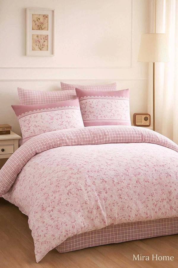 Çift Kişilik Pamuklu Nevresim Takımı Romantic Pink Çiçekli - Image 1