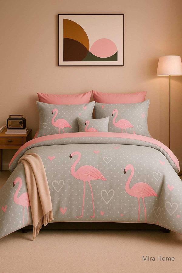 Çift Kişilik Pamuklu Nevresim Takımı Flamingo Love - Image 1