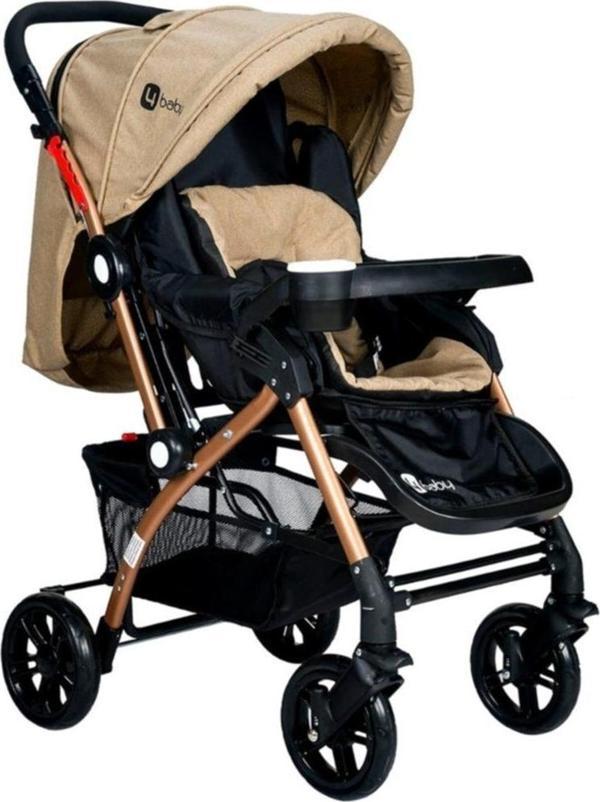 FOUR 4 Baby Gold Alüminyum Lüx Çift Yönlü Bebek Arabası Bej - Image 1
