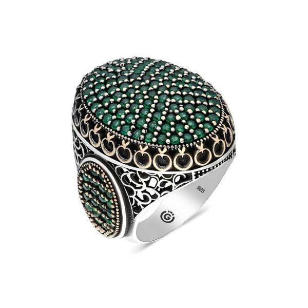 Gümüş Yeşil Zirkon Taşlı Oval Erkek Yüzük  SL4547 - Image 1