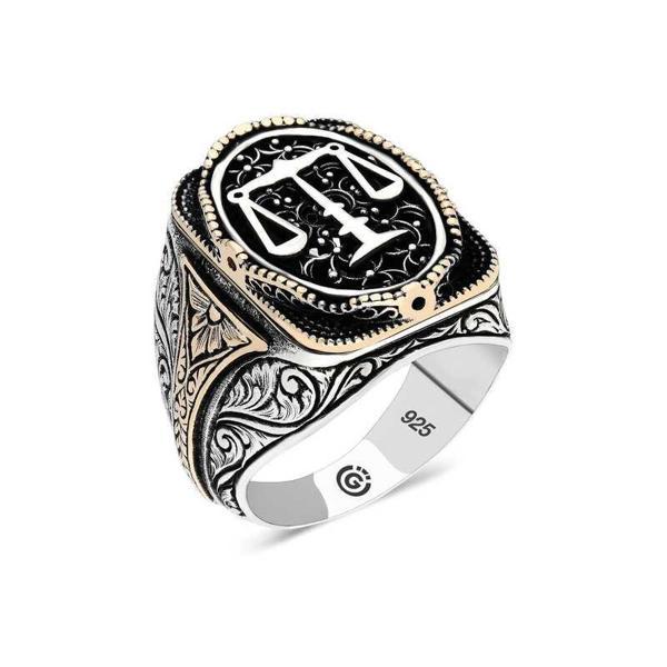 Gümüş Adalet Terazisi Oval Erkek Yüzük  SL4596 - Image 1