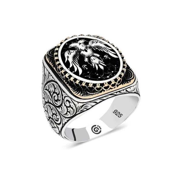 Gümüş Çift Başlı Kartal Oval Erkek Yüzük  SL4657 - Image 1