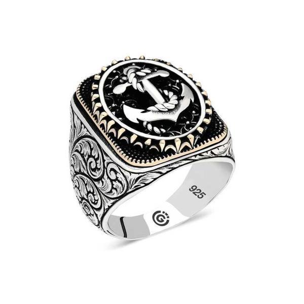 Gümüş Deniz Çapası Oval Erkek Yüzük  SL4675 - Image 1