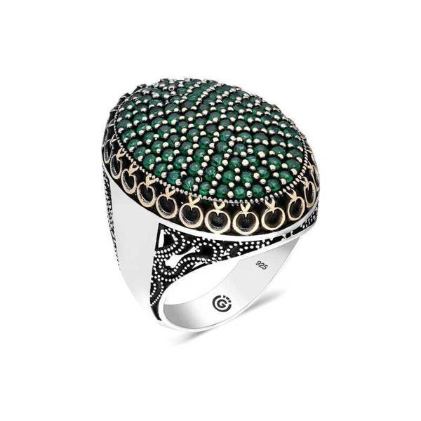 Gümüş Yeşil Zirkon Taşlı Oval Erkek Yüzük  SL4488 - Image 1