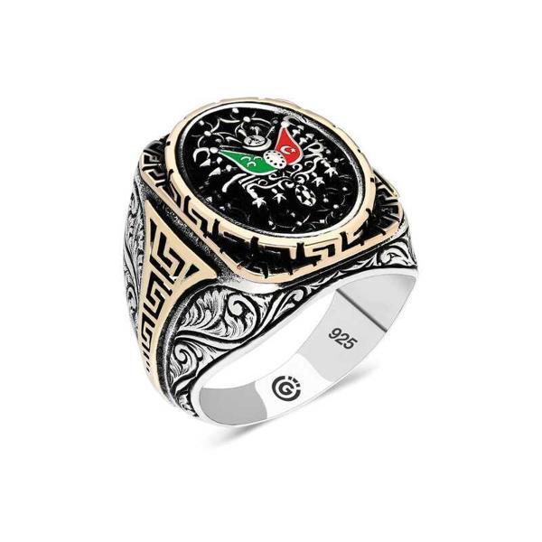 Gümüş Osmanlı Arması Oval Erkek Yüzük  SL4722 - Image 1