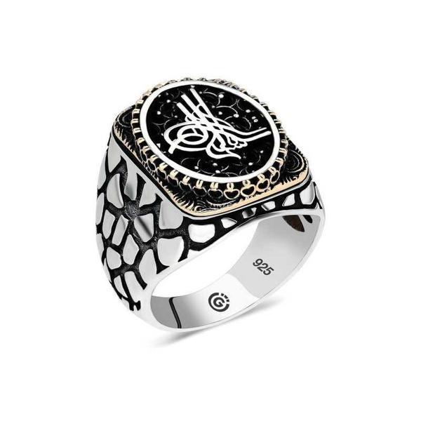 Gümüş Tuğra Oval Erkek Yüzük  SL4695 - Image 1
