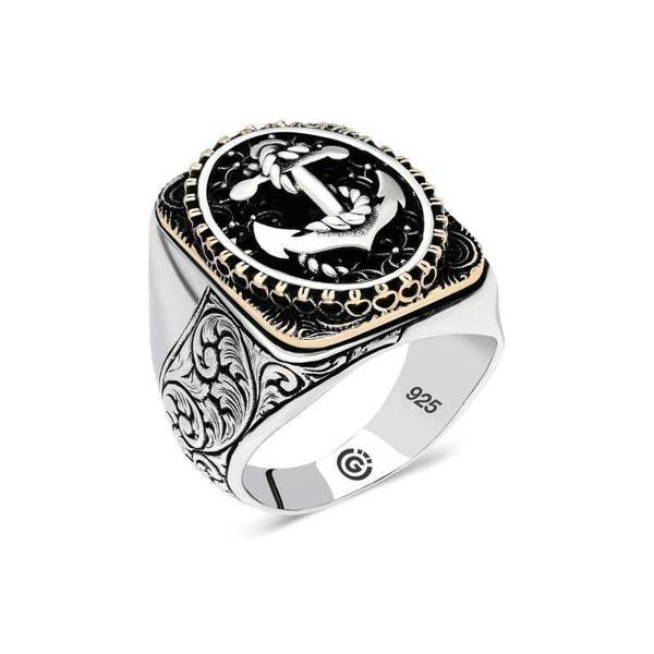 Gümüş Deniz Çapası Oval Erkek Yüzük  SL4604 - Image 1