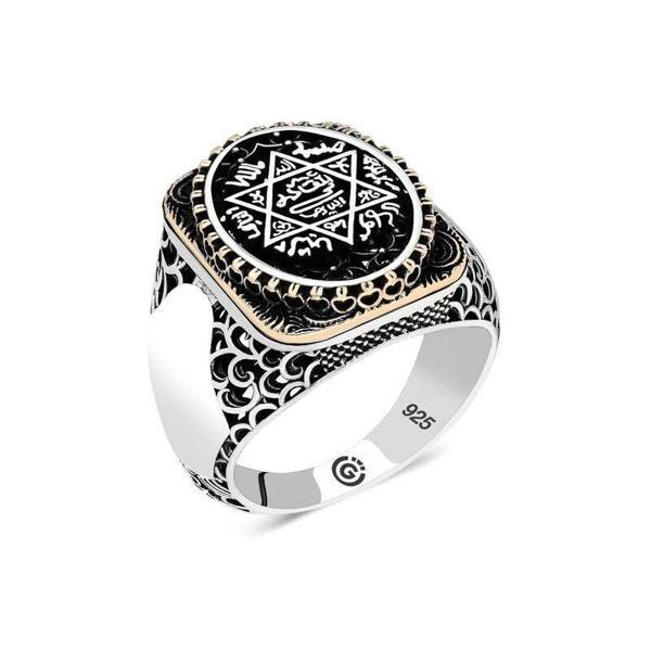 Gümüş Süleyman Mührü Oval Erkek Yüzük  SL4736 - Image 1