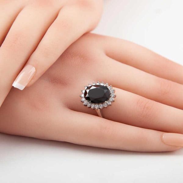 Gümüş Siyah Taşlı Oval Kadın Yüzük SL5373 - Image 1