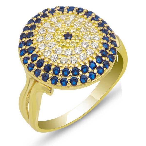 Gümüş Gold Yuvarlak Nazarlı Kadın Yüzük SL5428 - Image 1