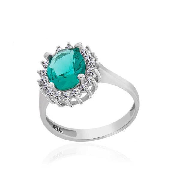 Gümüş Koyu Yeşil Taşlı Oval Kadın Yüzük SL5376 - Image 1