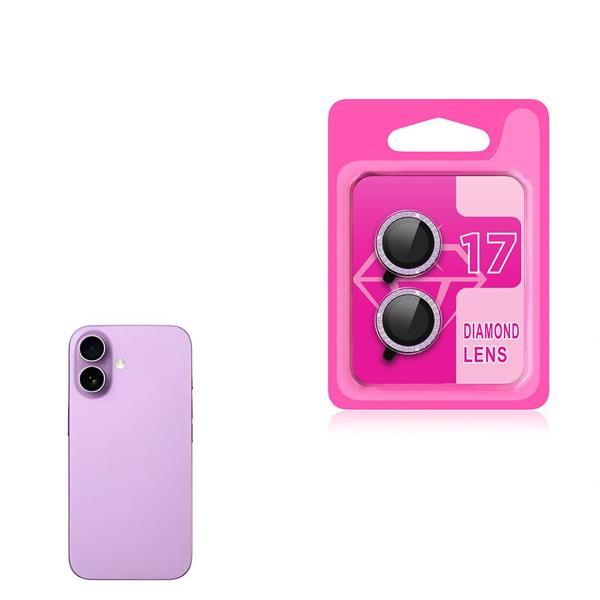 iPhone 17 CL-06 Renkli Taşlı Kamera Lens Koruyucu Açık Mor - Image 1