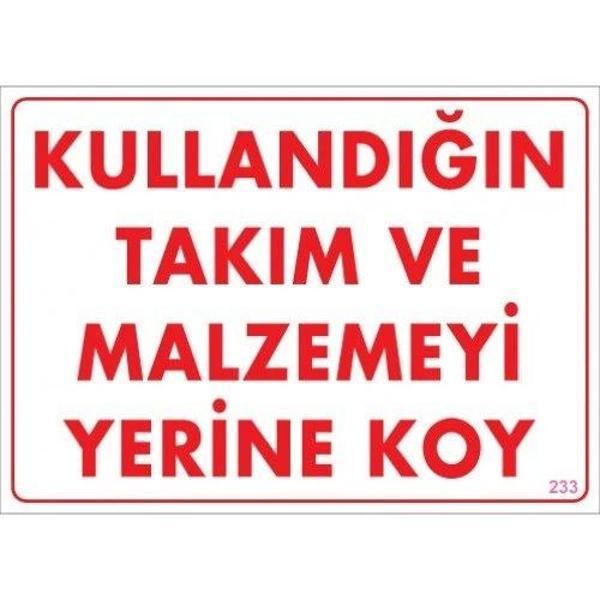 Pvc Levha "Kullandığın T akım ve Malzemeyi Yerine Koy" 25X35 Cm - Image 1