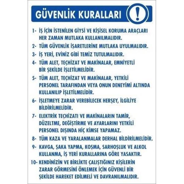 Pvc Levha "Güvenlik Kuralları"25*35 - Image 1