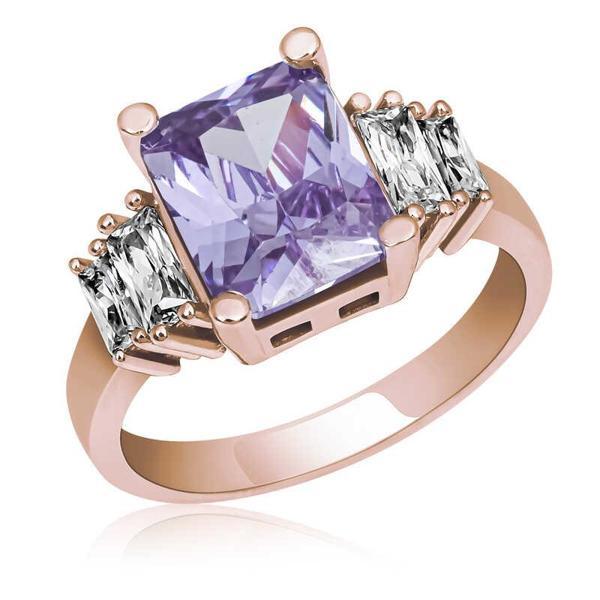 Gümüş Lila Baget Taşlı Rose Bayan Yüzük SL4466 - Image 1