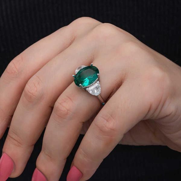 Gümüş Yeşil Renk Paraiba Taşlı Kadın Yüzük  SL6848 - Image 1