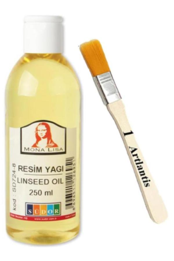 Keten Yağı 250 ml 1 Adet ve Zemin Fırçası Resim Yağı Monalisa Rafine Bezir Yağı Yağlı Boya İncelticisi Yağlı Boya Yardım - Image 1