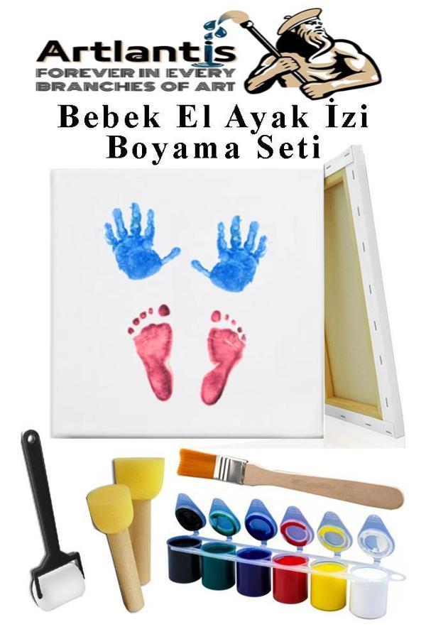 Bebek El Ayak İzi Tuval Boyama Seti 1 Paket Parmak Boyası Zemin Fırça Rulo Fırça Ponpon Fırça Hatıra Seti - Image 1