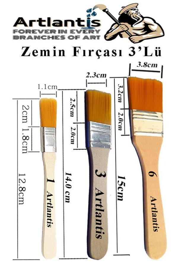 3'lü Zemin Fırça Seti 1 Paket 1-3-6 Numara Zemin Fırçası Akrilik Boya Yağlı Boya Guaj Boya Sulu Boya Sanatsal - Image 1