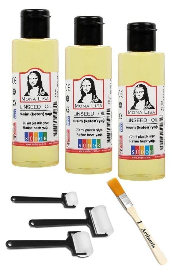 Keten Yağı 70ml 3 Adet Zemin Fırçası ve Rulo Fırça Resim Yağı Monalisa Rafine Bezir Yağı Yağlı Boya İncelticisi Yağlı Bo - Image 1