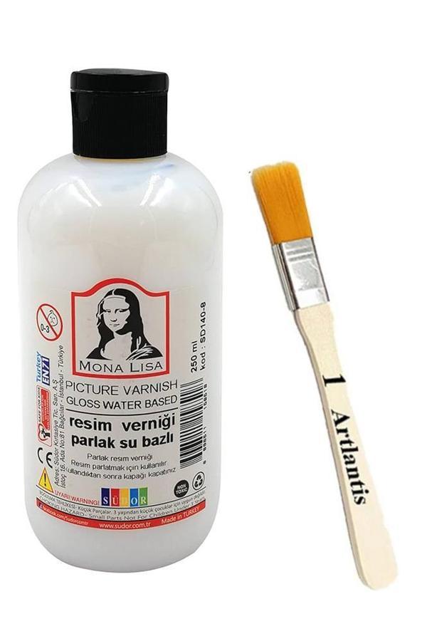 Resim Verniği 250 ml Su Bazlı 1 Adet ve Zemin Fırçası Resim Parlatıcı Vernik Hobi Sanat Akrilik Guaj Yağlı Boya - Image 1