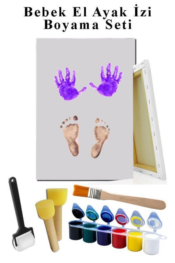 Bebek El Ayak İzi Tuval Boyama Seti 25x35 cm 1 Paket Parmak Boyası Zemin Fırça Rulo Fırça Ponpon Fırça Hatıra Seti - Image 1