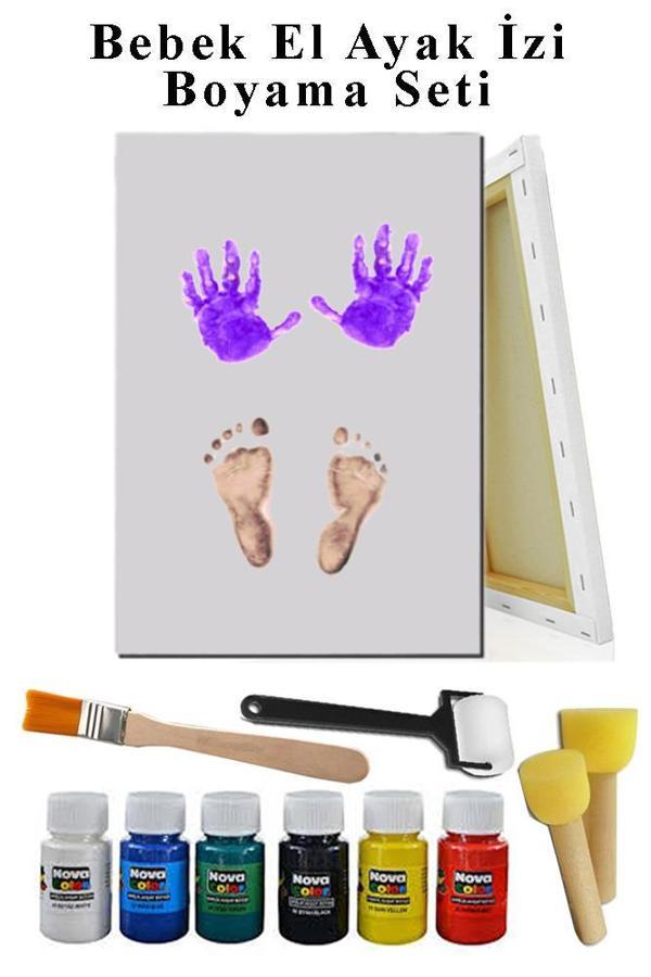 Bebek El Ayak İzi Tuval 25x35 cm Boyama Seti 1 Paket Parmak Boyası Zemin Fırça Rulo Fırça Ponpon Fırça Hatıra Seti - Image 1