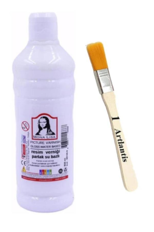 Resim Verniği 500 ml Su Bazlı 1 Adet ve Zemin Fırçası Resim Parlatıcı Vernik Hobi Sanat Akrilik Guaj Yağlı Boya - Image 1