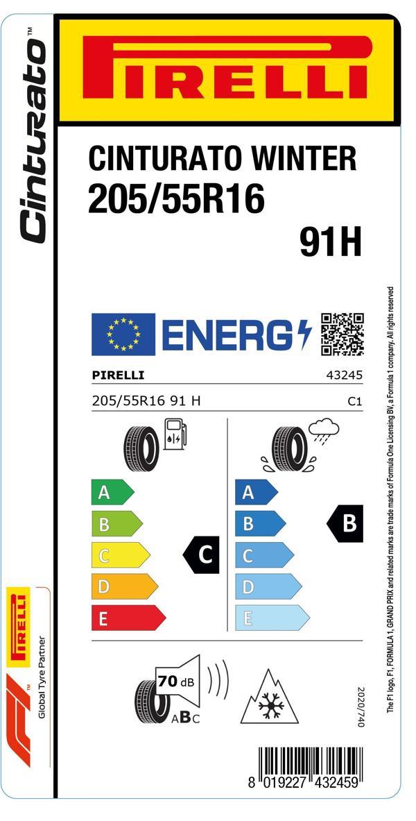 Pirelli 205/55R16 91H WtcintPC01 Cınturato Winter C-B-70 Kış Oto Lastiği (Üretim Yılı: 2024) - Image 1