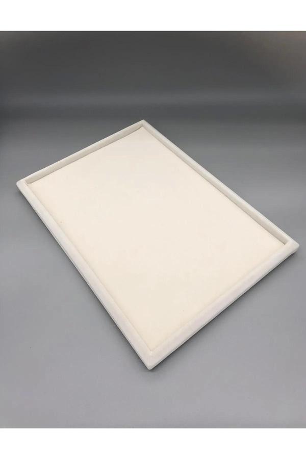 Sertex Kumaşı Krem Renk 24/34 Cm  Takı Servis Kutu Tabla - Image 1