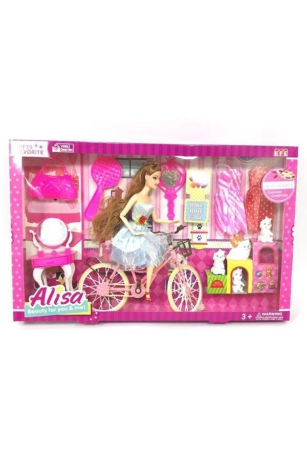 Efe Toys Iptal Bisikletli Alisa Barbie Bebek Seti Aksesuarlı Kutulu D:4 - Image 1