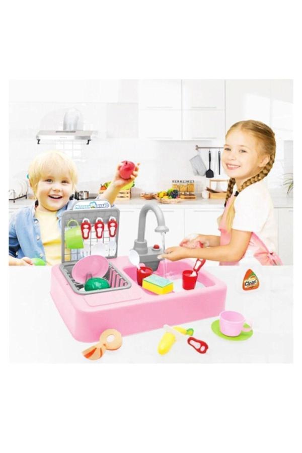 H.H.M Şenver Ticaret Musluklu Modern Oyuncak Pembe Oyuncak Lavabo - Image 1