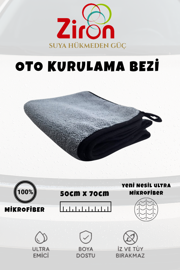 Ziron Mikrofiber Oto Araç Kurulama Bezi 50x70 Cm Süper Emici - Image 1
